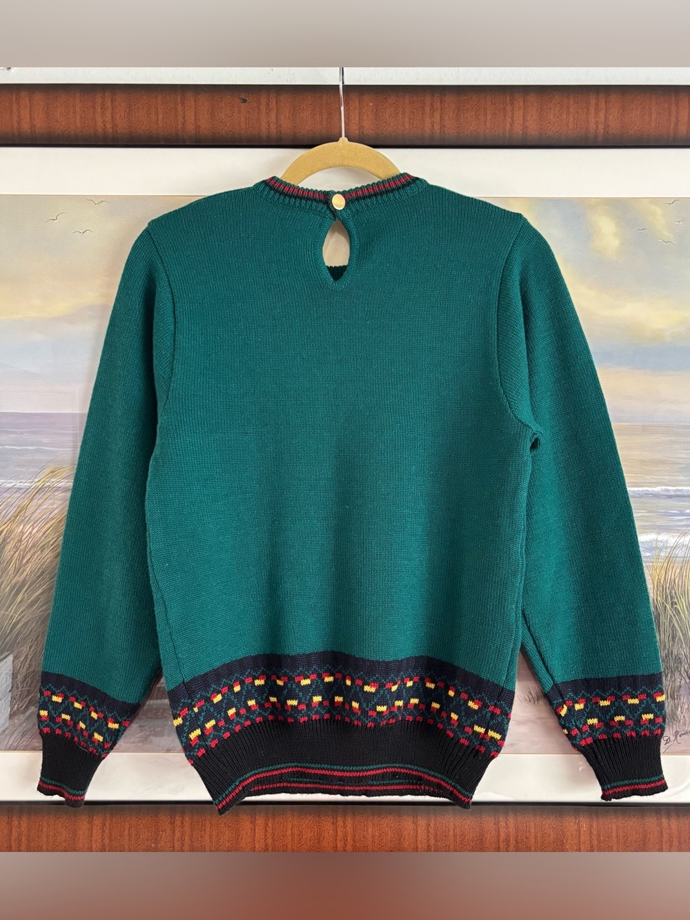 VTG Charter Club Jane Justin Toy Soldier Wool Blend Knit Sweater Green Keyhole S - Picture 15 of 16